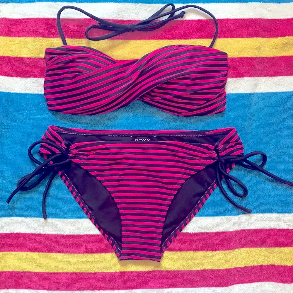 Roxy - SMALL Bikini SET - pink and black stripes